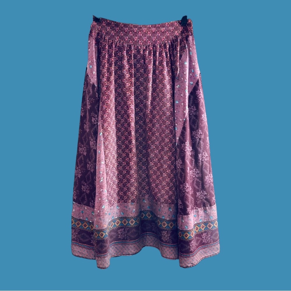 Vintage Claude Boho Floral Patchwork Print Skirt Purple Blue Est. Size XS